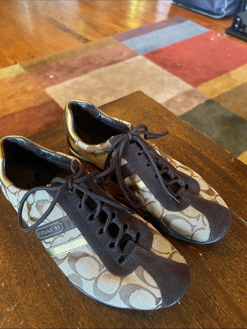 Coach Katelyn Brown and Tan Signature Lace-Up Sneakers